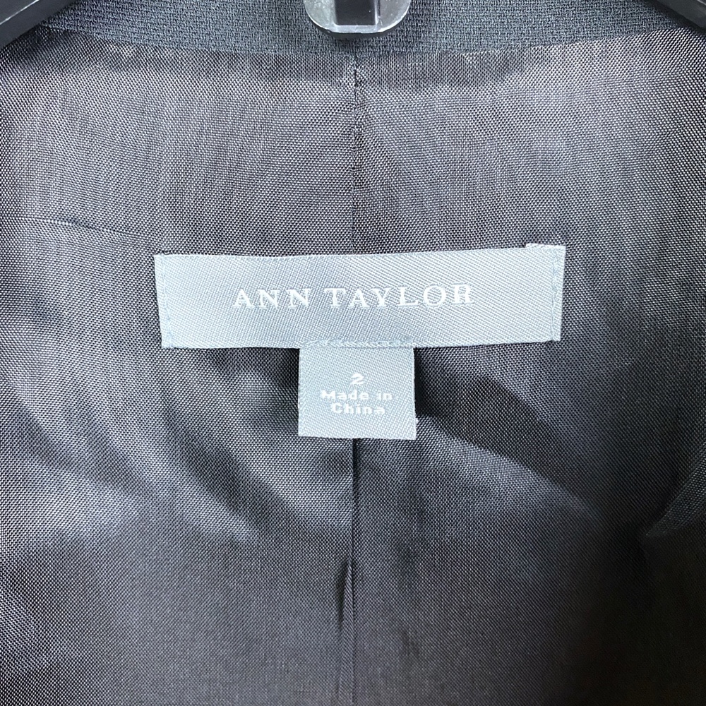 Ann Taylor Solid Black Jacket W/ White Stitch Trim - image 5